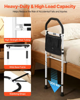 Bed Rail for Elderly, Bedside Assist Rails with Supporting Leg and PU Handrail, Adjustable Height Carbon Steel Pipe Bedside Cane, Bed Bars for Seniors & Patients, Fits King, Queen, Full, Twin
