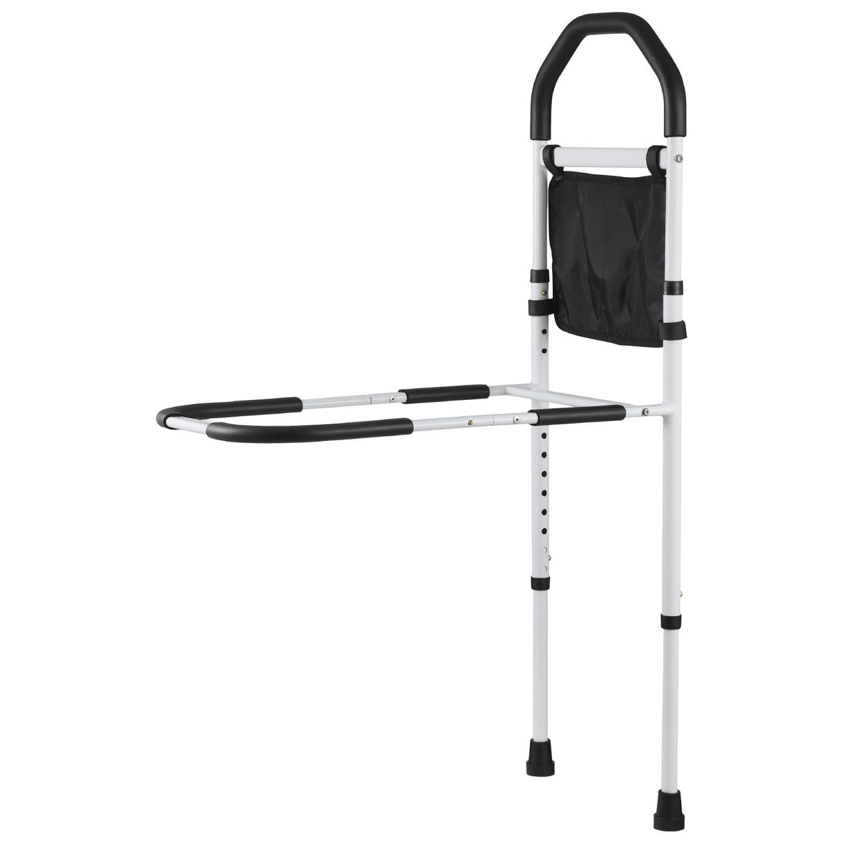 Bed Rail for Elderly, Bedside Assist Rails with Supporting Leg and PU Handrail, Adjustable Height Carbon Steel Pipe Bedside Cane, Bed Bars for Seniors & Patients, Fits King, Queen, Full, Twin