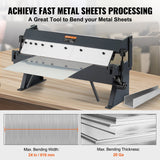 Box and Pan Brake, 610 ± 10 mm, 0-130 Degrees Sheet Metal Bending Brake, Portable Metal Bender with 20 Gauge Low Carbon Steel 14 Gauge Aluminum Capacity, 5 Adjustable Fingers for Metal Bending