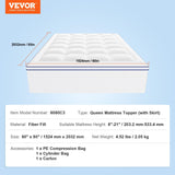 Mattress Topper, Queen Size, 25.4 mm Thickness, Fiber Fill Pad with Detachable & Washable, Comfortable, Supportive, Cooling, Breathable, with Detachable Bedside Pocket for Holding Small Items