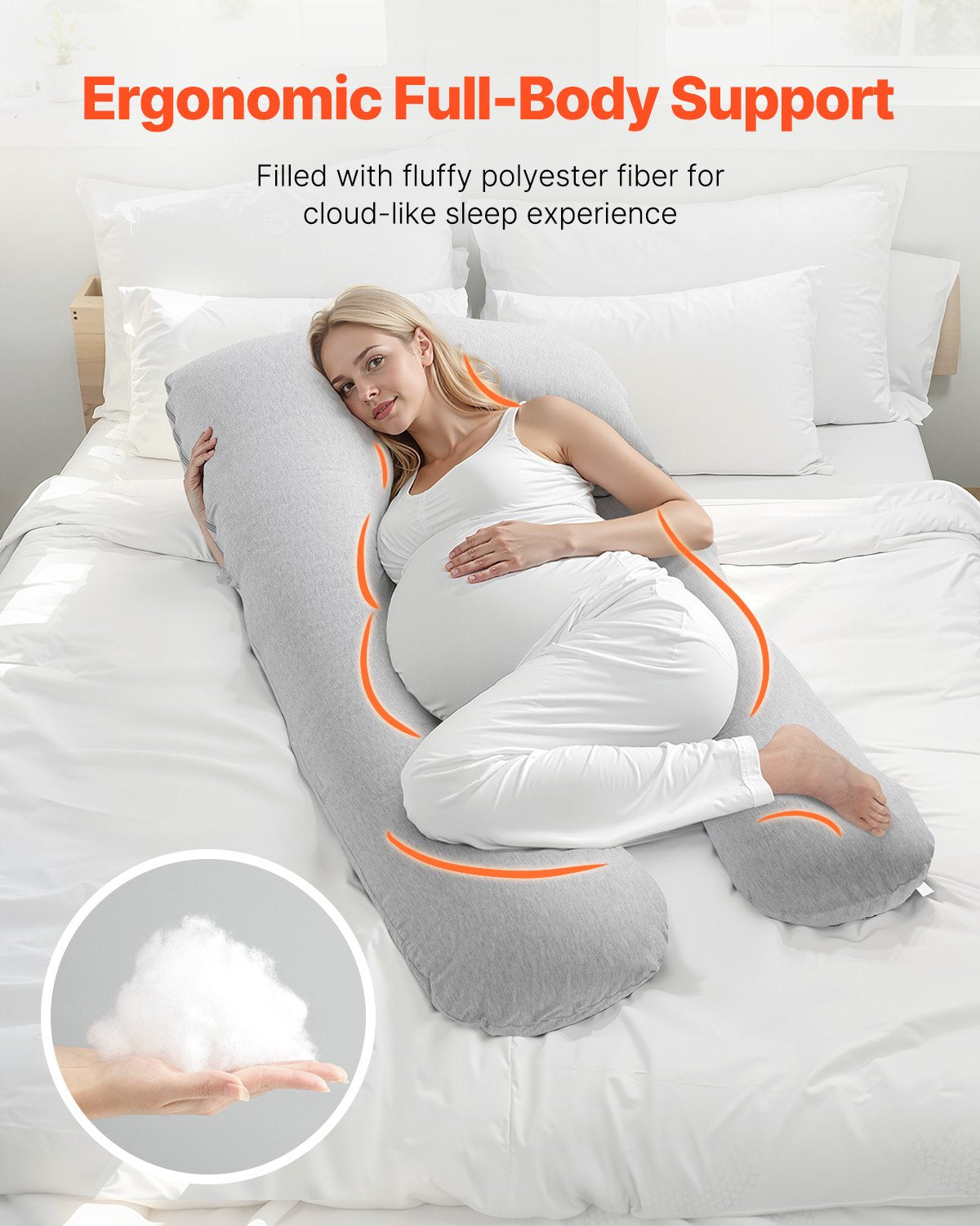 Pregnancy Pillow, U-Shaped Full Body Maternity Pillow for Pregnant Women, Soft and Breathable Pregnant Support Pillows with Removable & Washable Cover, Perfect for Back, Belly, Hip, Legs Relief