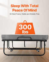 Rollaway Bed, 96.5 cm x 190 cm Folding Bed with 10 cm Mattress, Twin Size Foldable Bed with Sturdy Metal Frame & Memory Foam Mattress, Portable Roll Away Bed with Mattress, for Adults, Guest