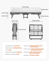 Rollaway Bed, 96.5 cm x 190 cm Folding Bed with 10 cm Mattress, Twin Size Foldable Bed with Sturdy Metal Frame & Memory Foam Mattress, Portable Roll Away Bed with Mattress, for Adults, Guest