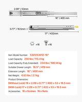 1 Pair Full Extension Drawer Slides 16 18 20 24 30 35 38 59 32 36 40 48 60 in, 250 lbs Load Capacity Locking Drawer Slides, Ball Bearing with Lock Side Mount Drawer Slide Rail