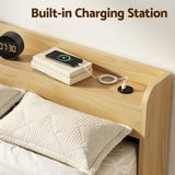 Artiss King Single Bed Frame with 2 Drawers Platform Bed with Headboard Bed Base with USB Ports Natural
