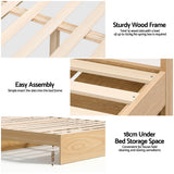 Artiss Single Bed Frame with 2 Storage Drawers Platform Bed Base with USB Ports Sturdy Wooden Slat Support Natural