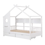 Artiss Kids Single Bed Frame with 3 Storage Bookcase & 2 Drawers House Bed Solid Wood Montessori Bed Easy Assembly White