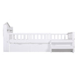 Artiss Single Bed Frame with 2 Storage Drawers, Montessori Bed with Headboard, 2 USB Ports & Led Light, Solid Wood Platform Bed Base with Safety Rail & Ladder, 31CM Under-Bed Storage, White
