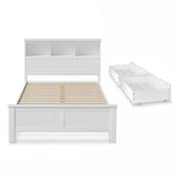 Artiss Bed Frame Double Size Wooden with 3 Shelves Bed Head White