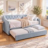 Artiss Single Buttonless Tufted Daybed Frame & Trundle, Blue