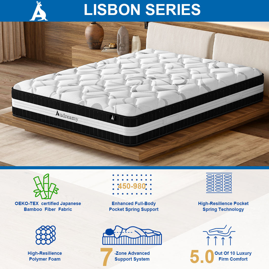 Audreamy Lisbon Mattress – 28cm Ergonomic 4D Spa-Like Plush Soft Tight Top Bamboo Fiber Fabric 7-Zone Pocket Spring Medium -Pre-Order Now – Ships by 22/10/2025 at the latest!