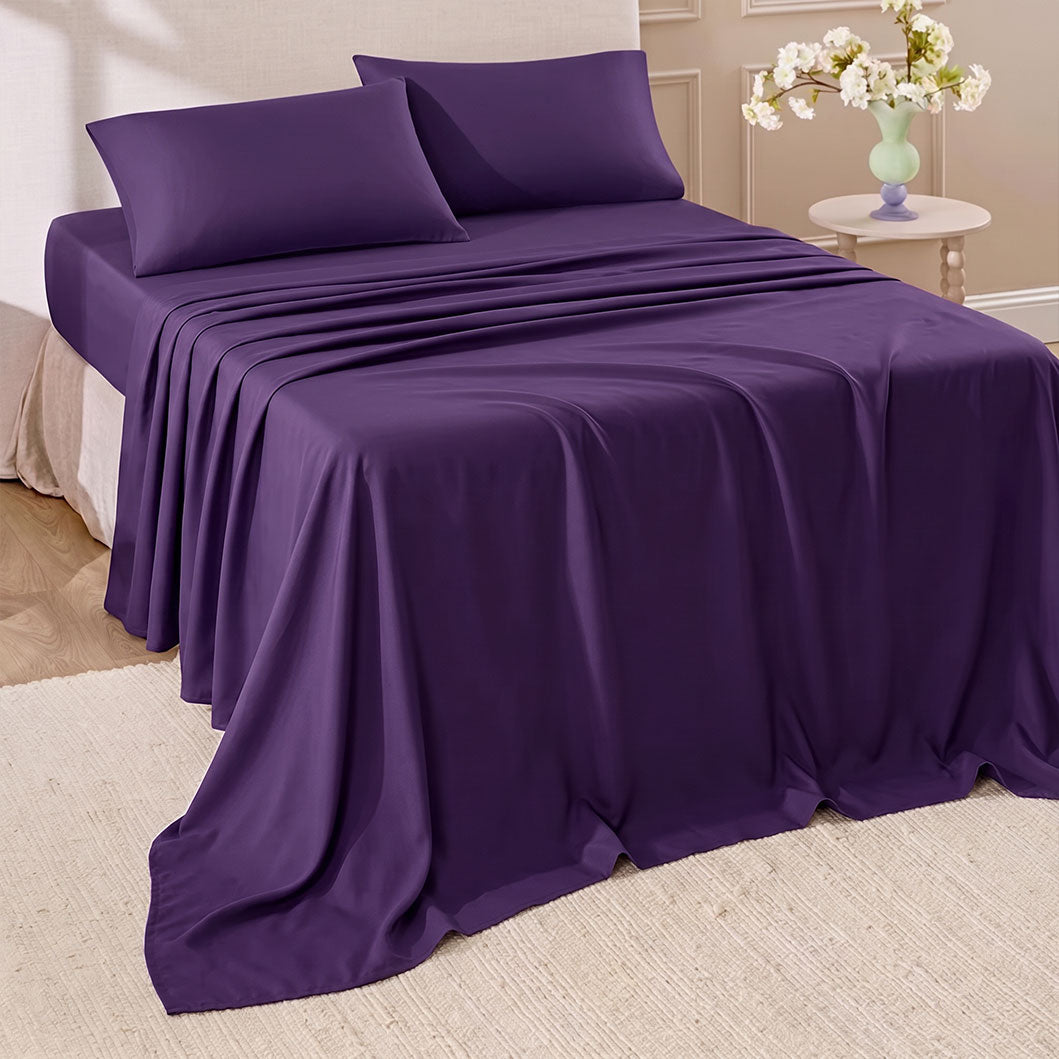 Hotel Soft Bed Sheet Set- Bedding Sheets & Pillowcases Breathable Bedding Wrinkle, Fade, Stain Resistant-Deep Pocket Flat Fitted Bed Sheet Set