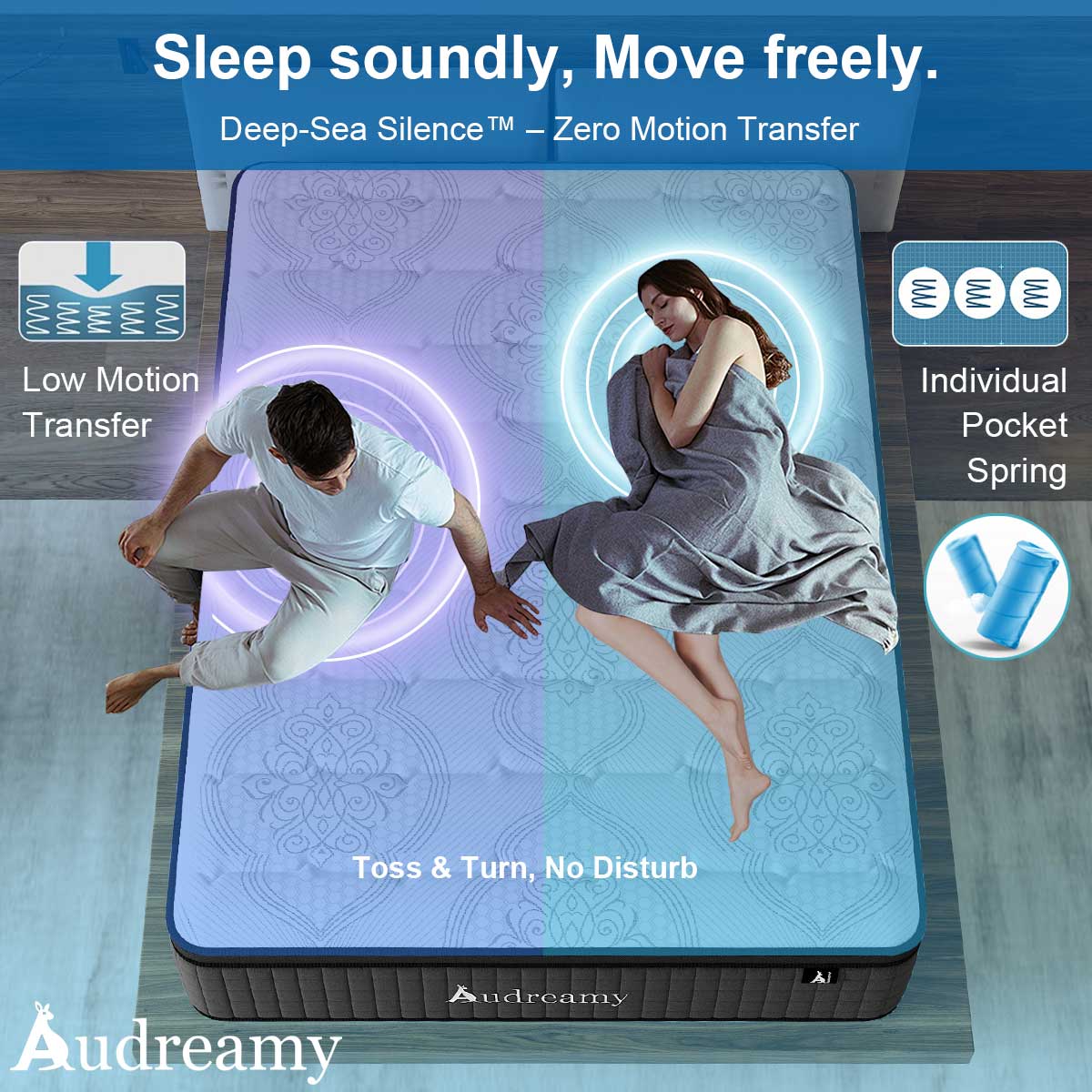 Audreamy Rome Mattress – 34cm Euro Top 100% Natural Latex Memory Foam 9-Zone Pocket Spring Hybrid Medium Firm (Queen)