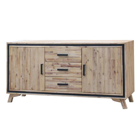 Buffet Sideboard in Silver Brush Colour with Solid Acacia & Veneer Wooden Frame Storage Cabinet with Drawers