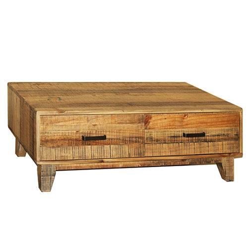 Coffee Table Wooden Frame 2 Drawers Storage in Light Brown Colour