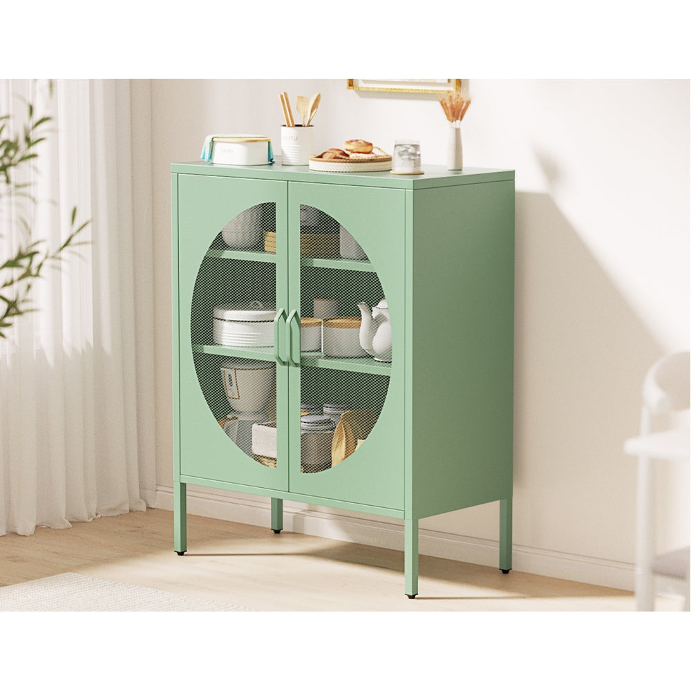 ArtissIn Buffet Sideboard Metal Locker Display Cabinet Storage Shelves Green