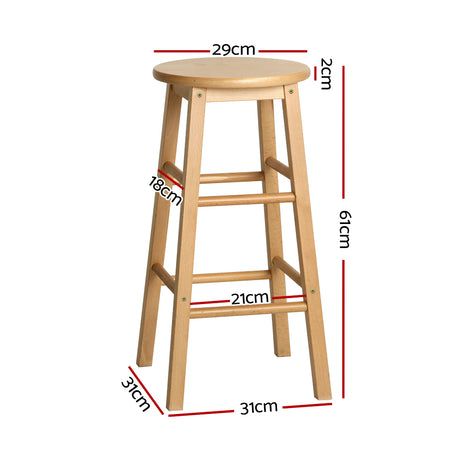 Artiss Set of 2 Beech Wood Backless Bar Stools - Natural