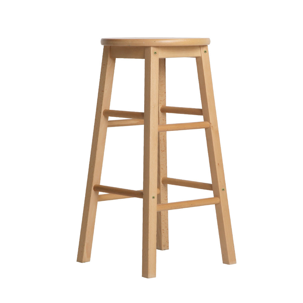 Artiss Set of 2 Beech Wood Backless Bar Stools - Natural