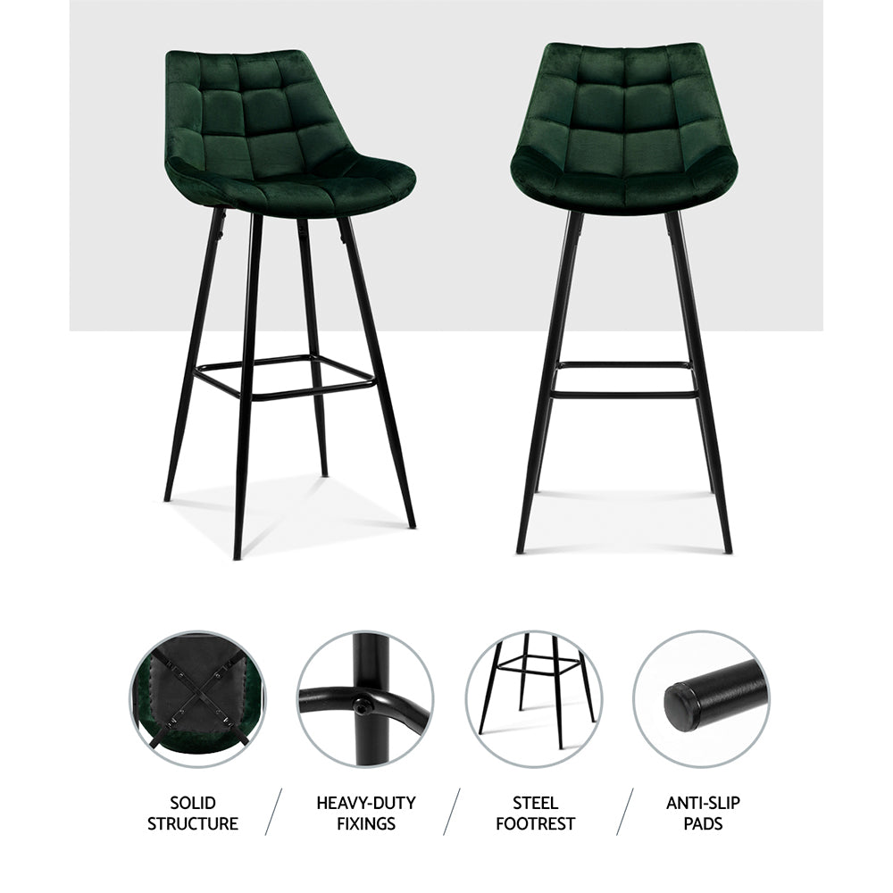 Artiss Set of 2 Velvet Bar Stools - Green