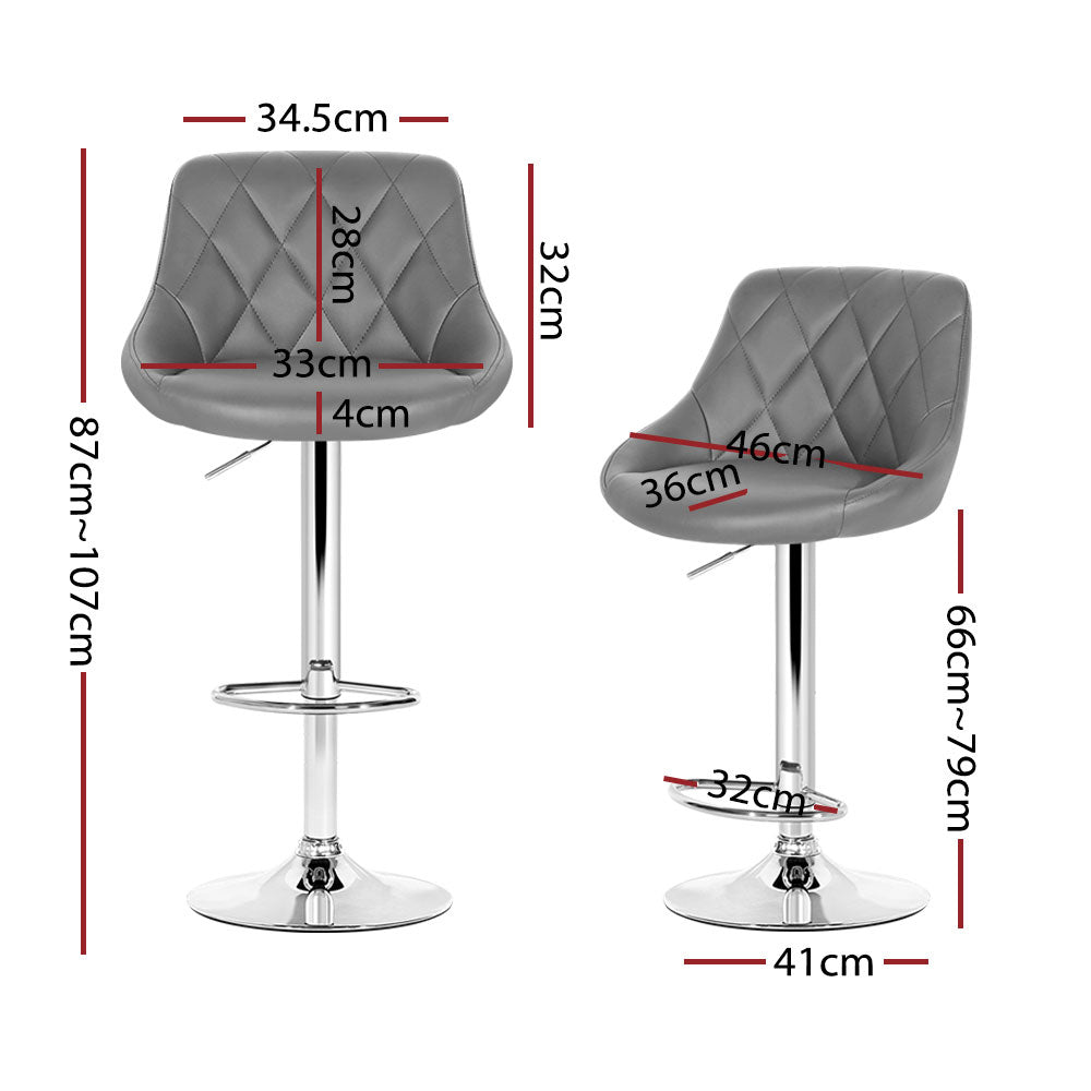 Artiss Set of 4 Bar Stools PU Leather Diamond Style - Grey