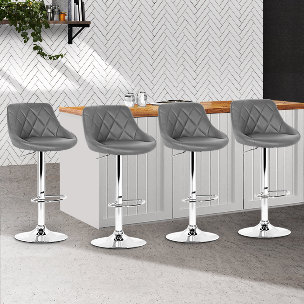 Artiss Set of 4 Bar Stools PU Leather Diamond Style - Grey