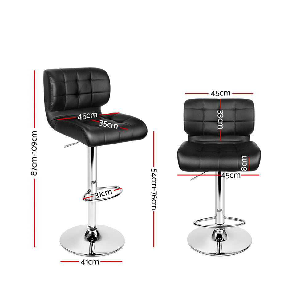 Artiss Set of 2 PU Leather Gas Lift Bar Stools - Black and Chrome