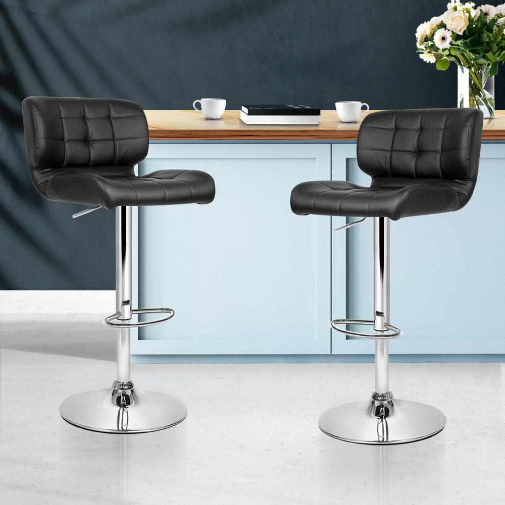 Artiss Set of 2 PU Leather Gas Lift Bar Stools - Black and Chrome