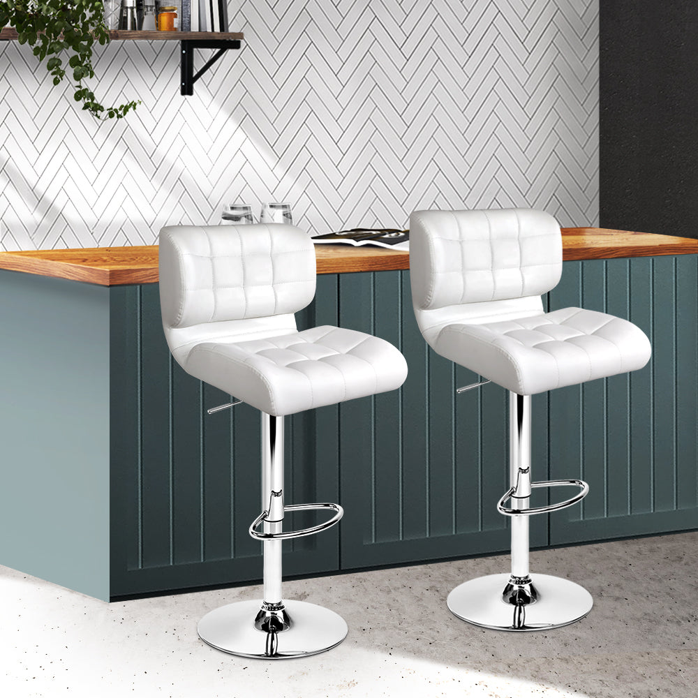 Artiss Set of 2 PU Leather Gas Lift Bar Stools - White and Chrome