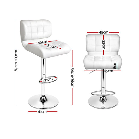 Artiss Set of 4 PU Leather Gas Lift Bar Stools - White and Chrome