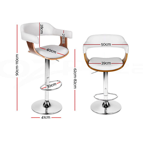 Artiss Set of 2 Wooden PU Leather Bar Stool - White and Chrome