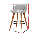 Artiss Set of 4 Wooden Fabric Bar Stools Circular Footrest - Light Grey