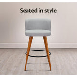 Artiss Set of 4 Wooden Fabric Bar Stools Circular Footrest - Light Grey