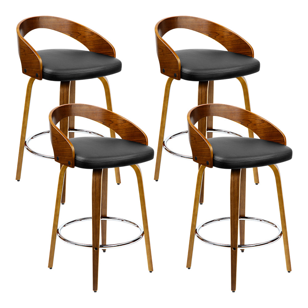 Artiss Set of 4 Walnut Wood Bar Stools - Black and Brown