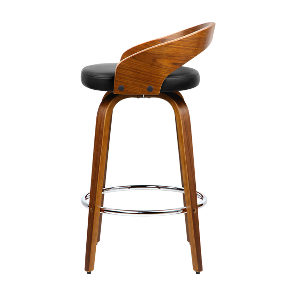 Artiss Set of 4 Walnut Wood Bar Stools - Black and Brown