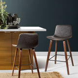 Artiss Set of 2 PU Leather Bar Stools Square Footrest - Wood and Brown