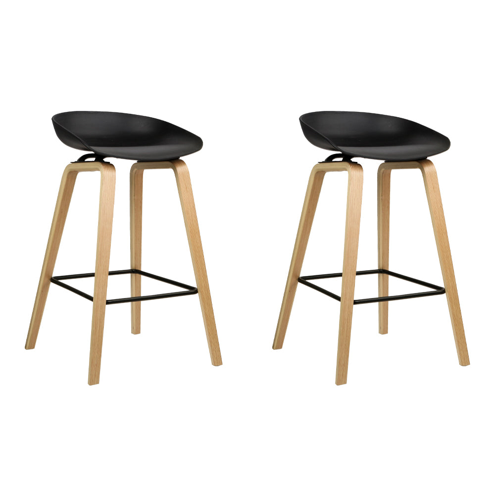 Artiss Set of 2 Wooden Square Footrest Bar Stools - Black