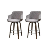 Artiss 2x Kitchen Bar Stools Wooden Bar Stool Chairs Swivel Velvet Fabric Grey