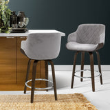 Artiss 2x Kitchen Bar Stools Wooden Bar Stool Chairs Swivel Velvet Fabric Grey