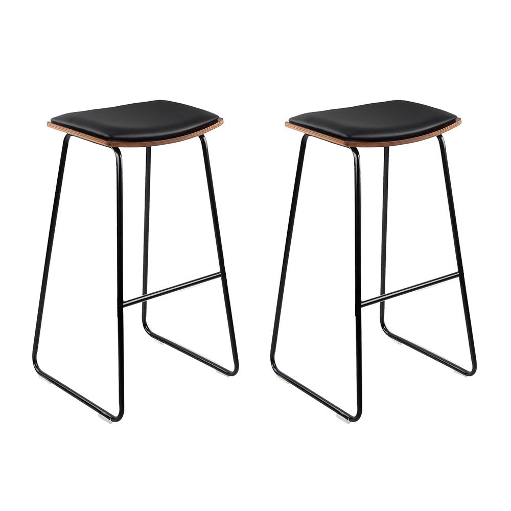 Artiss Set of 2 Backless PU Leather Bar Stools - Black and Wood