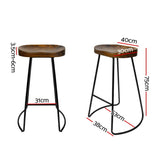 Artiss Set of 2 Backless Elm Wood Bar Stools 75cm - Black