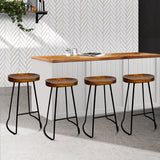 Artiss Set of 4 Elm Wood Backless Bar Stools 65cm - Black and Dark Natural