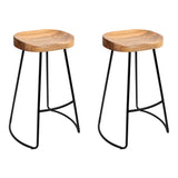 Artiss Set of 2 Elm Wood Backless Bar Stools 65cm - Black and Light Natural