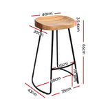 Artiss Set of 2 Elm Wood Backless Bar Stools 65cm - Black and Light Natural