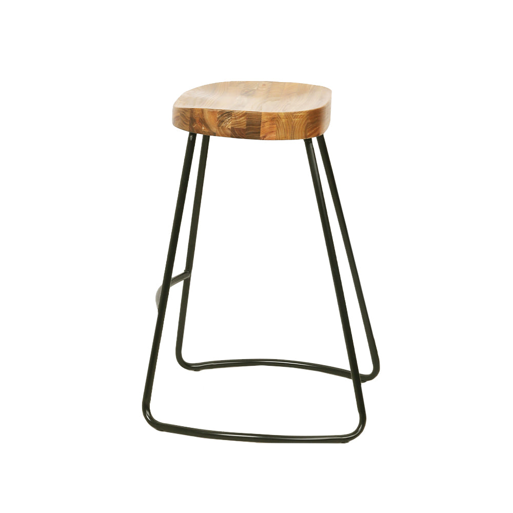 Artiss Set of 4 Elm Wood Backless Bar Stools 65cm - Black and Light Natural