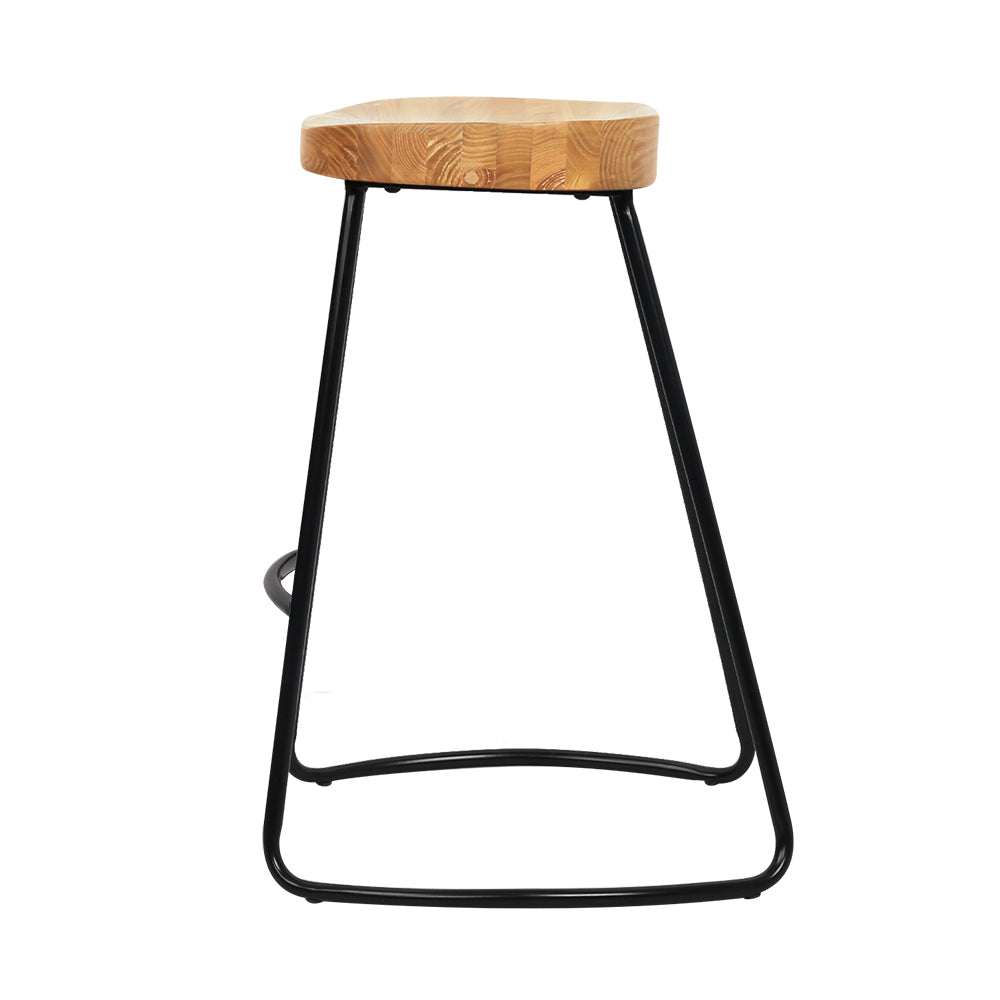 Artiss Set of 2 Elm Wood Backless Bar Stools 75cm - Black and Light Natural