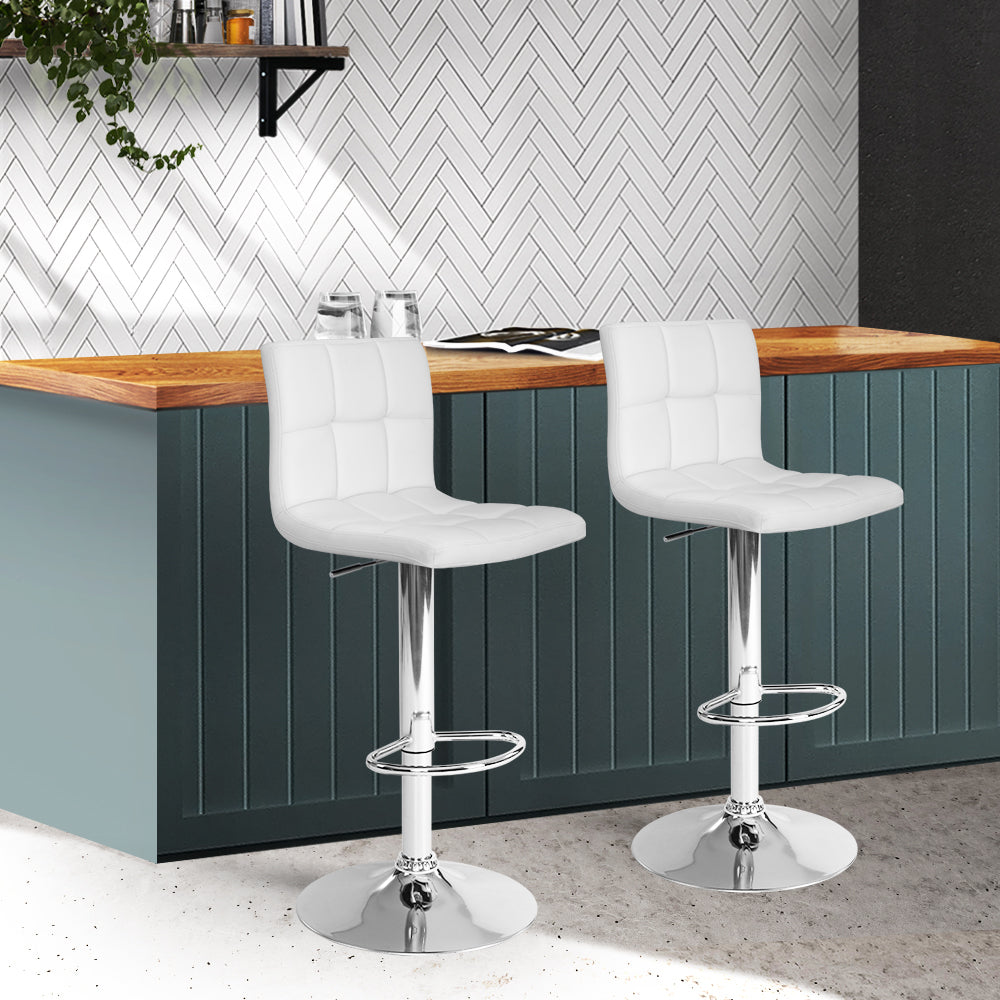 Artiss Set of 2 PU Leather Gas Lift Bar Stools - White