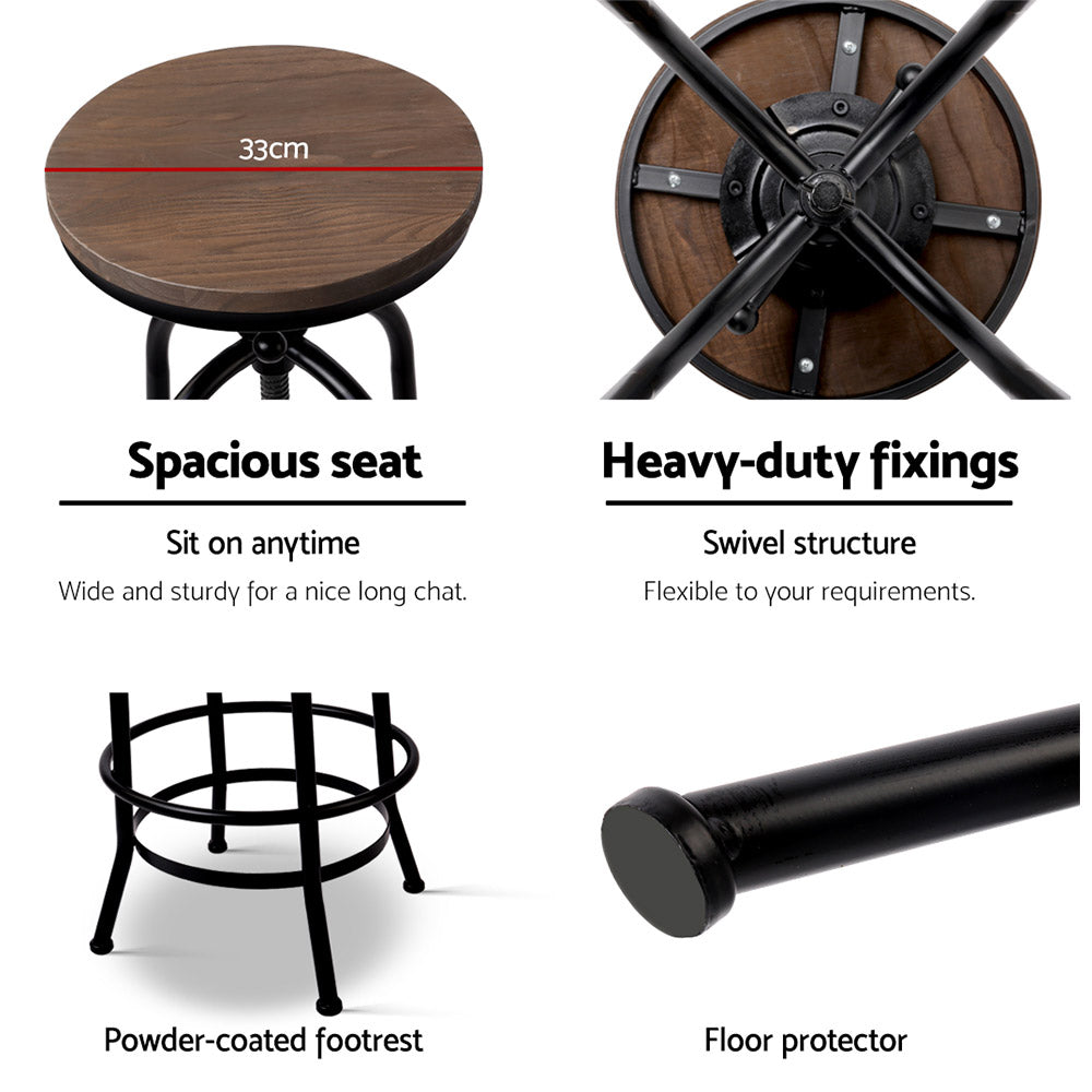 Artiss Bar Stool Industrial Round Seat Wood Metal - Black and Brown