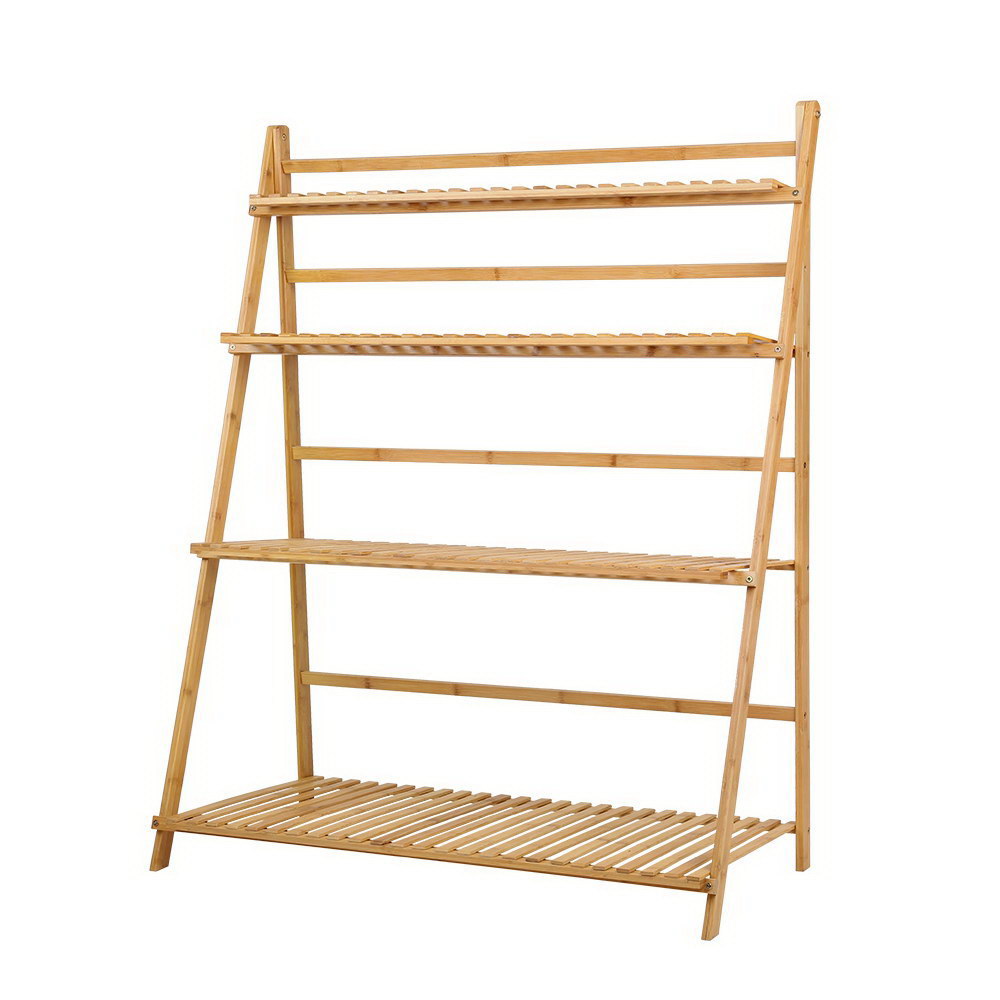 Artiss Bamboo Wooden Ladder Shelf Plant Stand Foldable