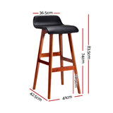 Artiss Set of 2 PU Leather Wood Wave Style Bar Stool - Black