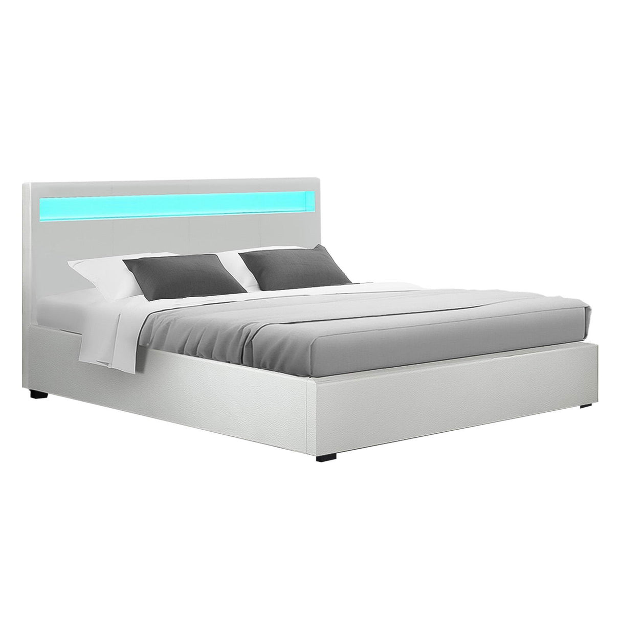 Artiss Bed Frame Double Size Gas Lift RGB LED White Cole